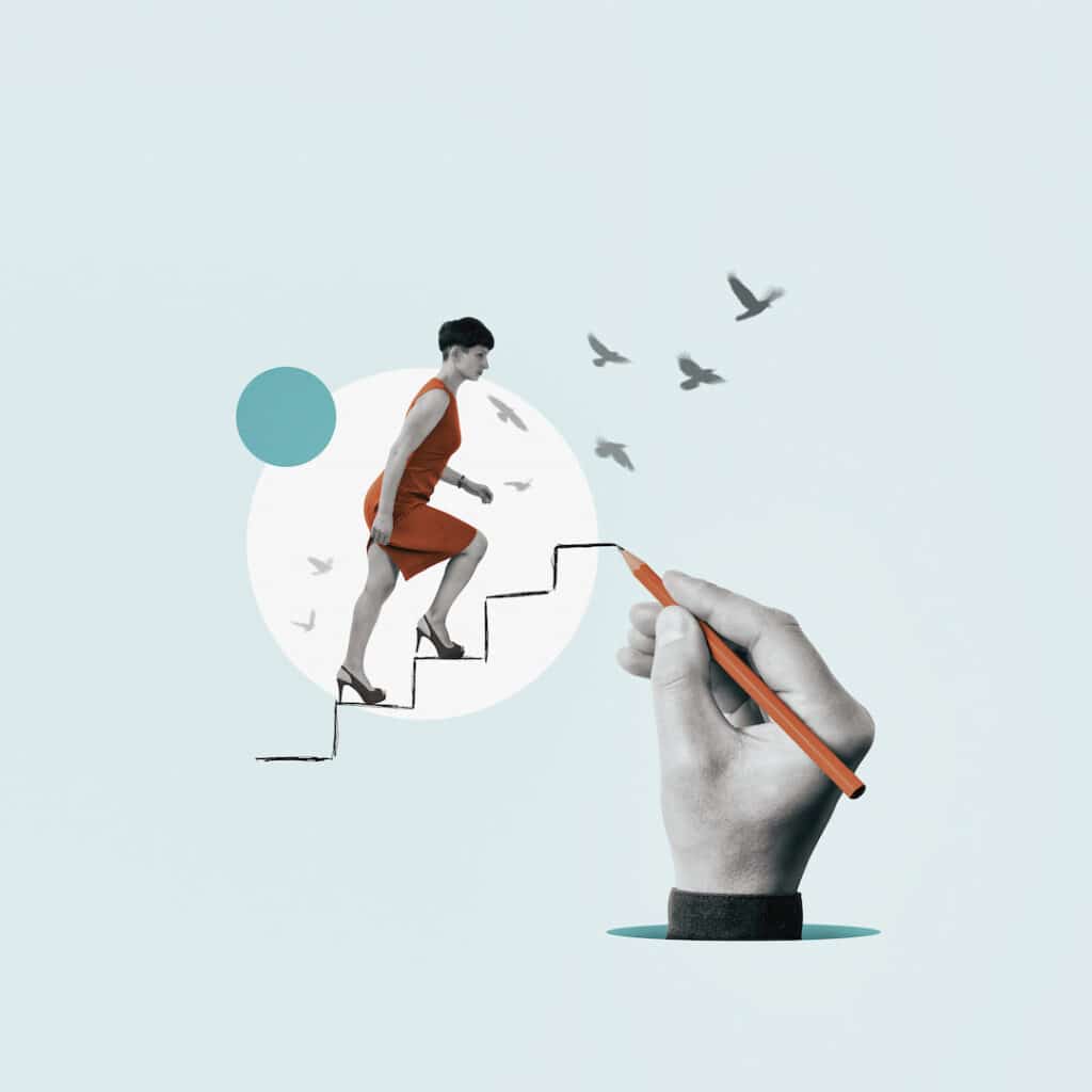 Ein abstraktes Bild von einem Menschen, der eine Treppe hochgeht